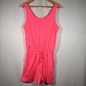 Hot Pink Romper Womens Large Summer Vacation Resort Travel Comfort Lounge Pocket